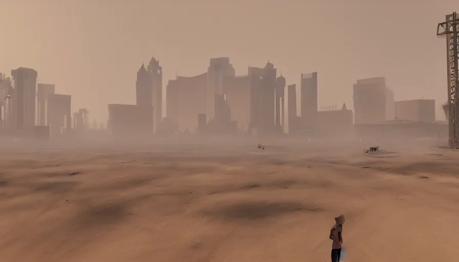 Prompt: Las Vegas under tons of sand during sandstorm, hyperdetailed, artstation, cgsociety, 8k