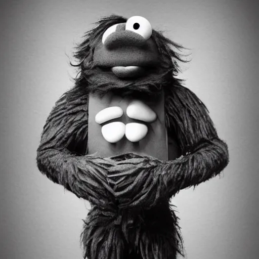 Image similar to a still of a forgotten muppet character looking very manly and modern, hilarious, laughing, hairy chest, huge chin, manly monster tough guy, roughled fur, photo real, photographic, photograph, artstation, trending, featured