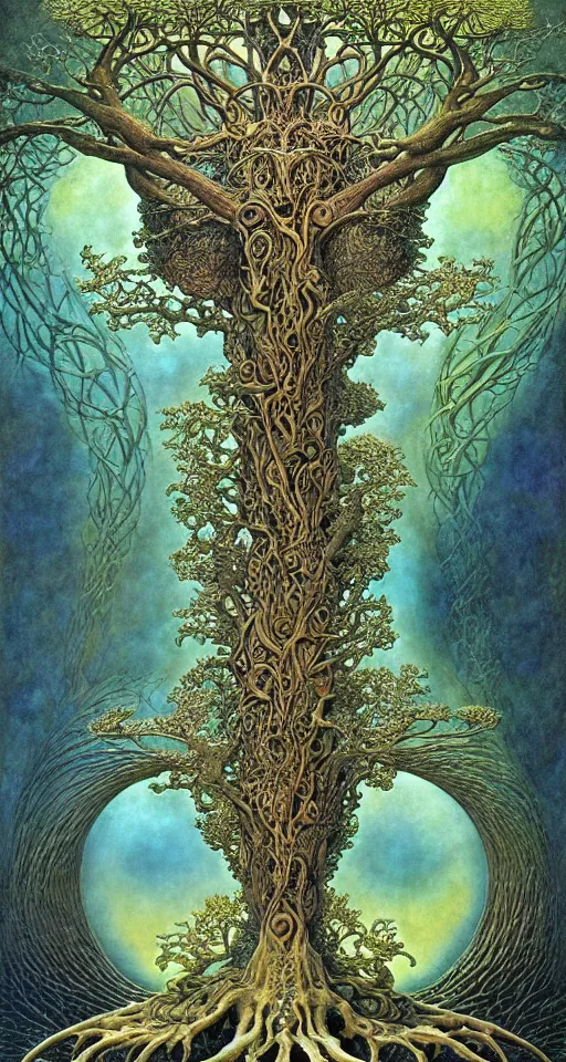 Image similar to tree of life by roger dean and andrew ferez, art forms of nature by ernst haeckel, divine chaos engine, symbolist, visionary, art nouveau, botanical fractal structures, organic, detailed, realistic, surreality