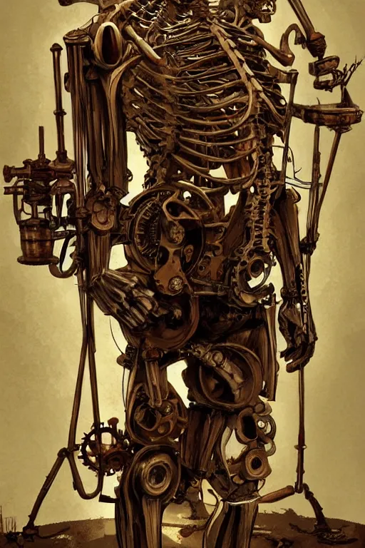 Prompt: Skeleton steampunk by Norman Rockwell, digital painting, artstation, concept art, sharp focus, cinematic lighting, illustration, cgsociety