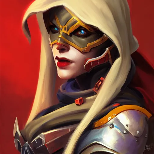 Image similar to greg manchess portrait painting of sylvanas as overwatch character, medium shot, asymmetrical, profile picture, organic painting, sunny day, matte painting, bold shapes, hard edges, street art, trending on artstation, by huang guangjian and gil elvgren and sachin teng