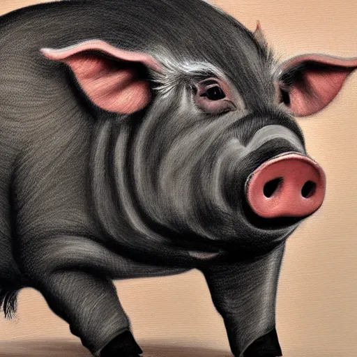 Image similar to detailed portrait painting of a pig wearing a suit