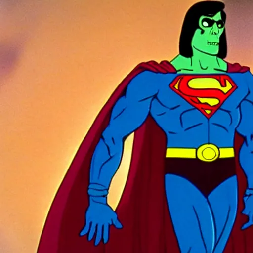 Image similar to movie still of skeletor as superman