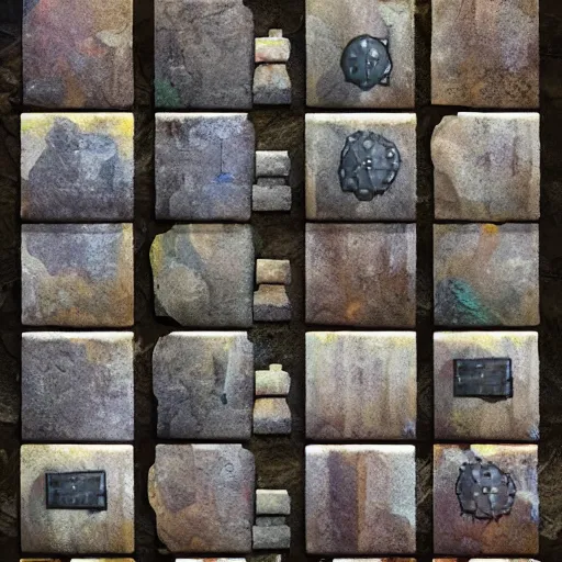 Prompt: digital hand painted dungeon rock tiles textures, digital art, fantasy, behance, pinterest, deviantart, artstation, design, rpg, detailed, digital art, incredible, digital painting