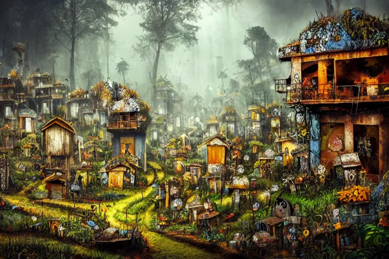 Image similar to elegance, favela graveyard honeybee hive, fungal forest environment, industrial factory, cheerful, award winning art, epic dreamlike fantasy landscape, ultra realistic,