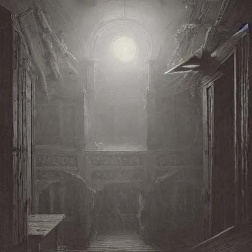 Image similar to a haunted attic by Gustave Doré Greg Rutkowski