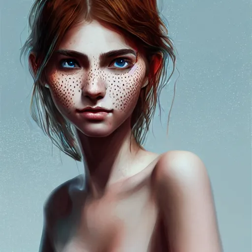 Prompt: beautiful_natural_village girl with freckles_intricate_elegant_highly_detailed_digital_painting_artstation_concept_art_smooth_sharp_focus_illustration