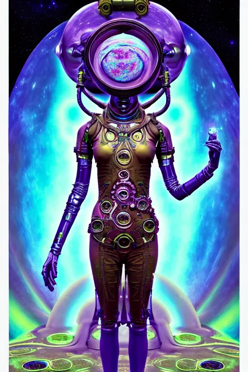 Image similar to max chroma planetary goddess character concept fantasy hyperrealistic detailed movie cinematic action scene in full color scientist gear steampunk colorscientist of color max chroma planetary prints by max chroma, greg rutkowsky, android jones, alex grey