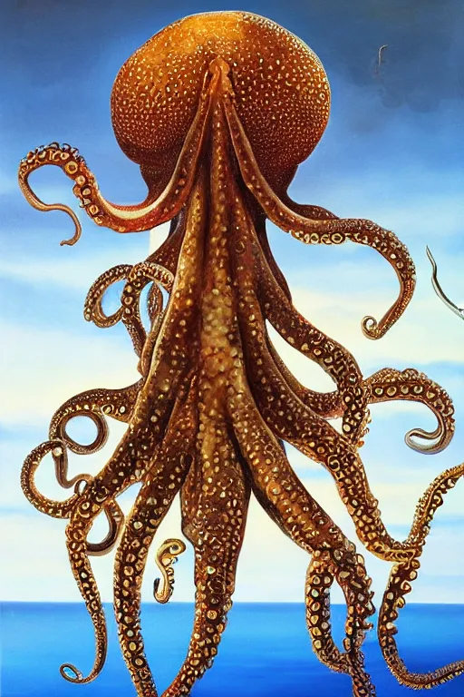 Image similar to Intricate stunning highly detailed octopus, oil painting by Salvador Dali, surreal, ultra realistic, artstation