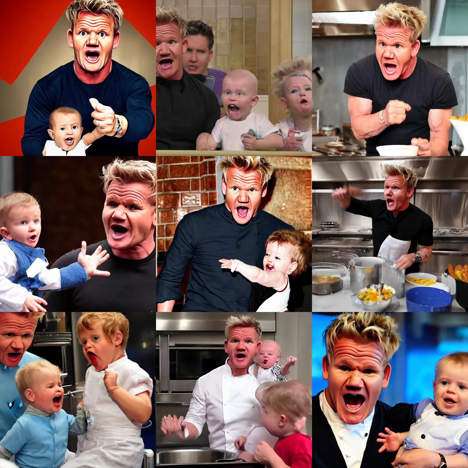 Prompt: gordon ramsay screaming at babies