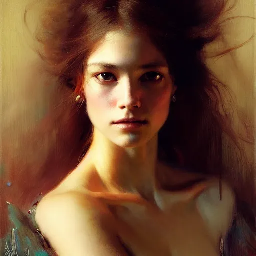 Image similar to a half body portrait of a good - lookiung girl,, high detail, cleary see face, by gaston bussiere, bayard wu, greg rutkowski, odd nerdrum, maxim verehin, dan dos santos, masterpiece, sharp focus, cinematic lightning - h 7 6 8