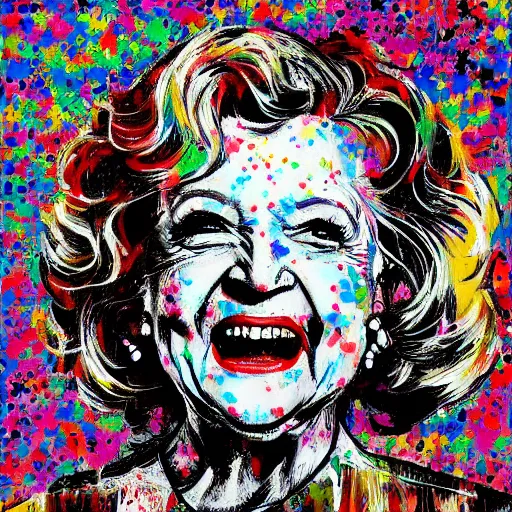 Image similar to betty white in the style of jackson pollock