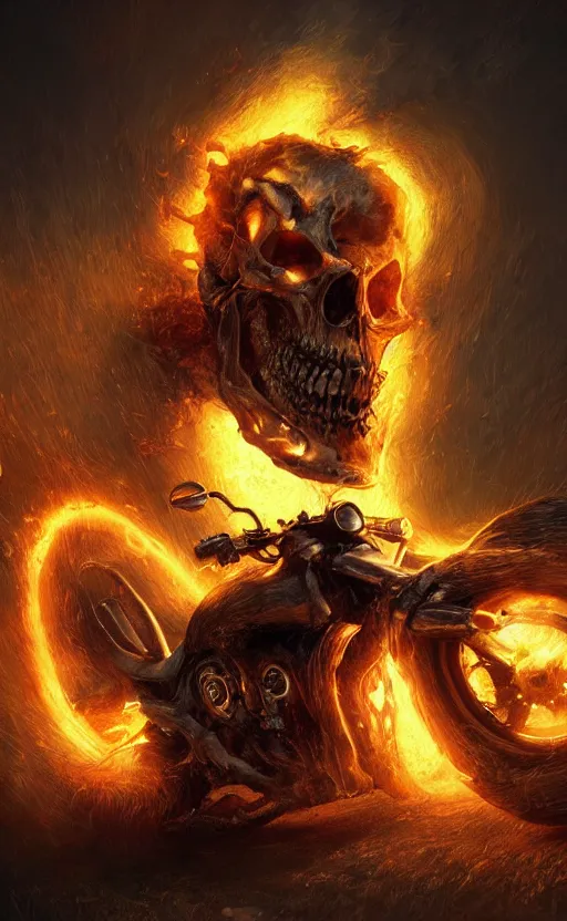 Image similar to dead as ghost rider, dynamic lighting, photorealistic fantasy concept art, trending on art station, stunning visuals, terrifying, creative, cinematic