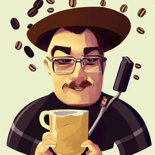 Image similar to guy named luis barlock. coffee addict and ruthless coffee bean maniac. chubby face. centered median photoshop filter cutout vector behance artgem hd jesper ejsing!