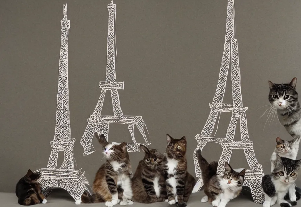 Prompt: the eiffel tower made out of cats