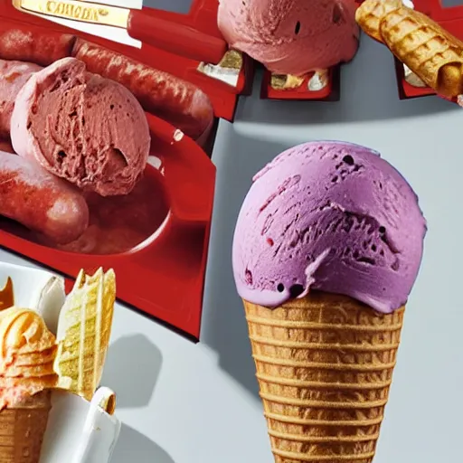 Image similar to sausage flavoured ice cream, culinary food magazine photo