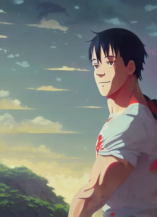 Prompt: portrait of john cena wwe, cloudy sky background lush landscape illustration concept art anime key visual trending pixiv fanbox by wlop and greg rutkowski and makoto shinkai and studio ghibli