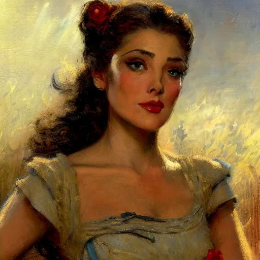 Prompt: Gaston Bussiere portrait of Veronica (Fallout New Vegas)