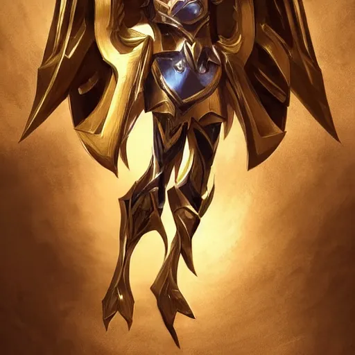 Image similar to cinematic, hyperdetailed elegant beautiful stunning league of legends azir armor fanart gold armored bird wings regal gold sunray shaped crown, warframe, destiny, octane