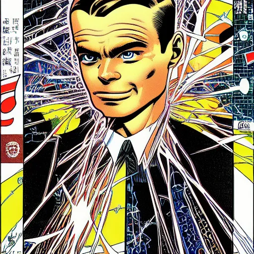 Image similar to alan turing manga comic book cover, action, explosions, by alex grey