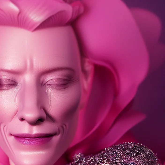 Prompt: cate blanchett as a cake, intricate, elegant, pink mist, product shot, macro, highly detailed, dramatic lighting, symmetrical face, sharp focus, octane render, trending on artstation, artstationhd, artstationhq, unreal engine, 4 k, 8 k