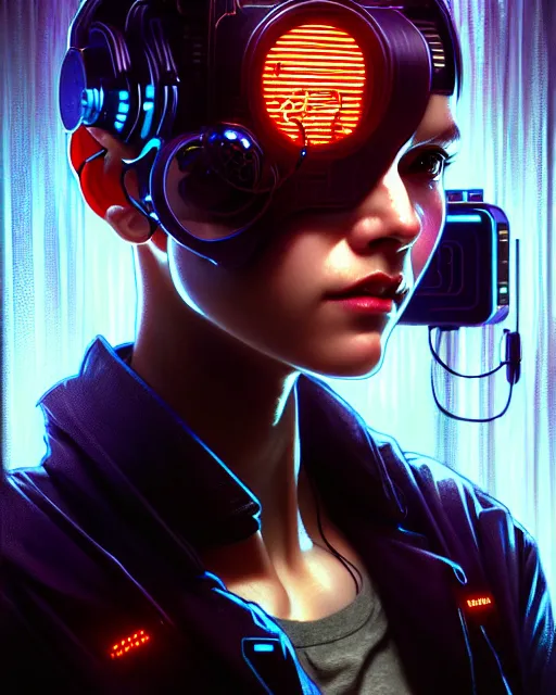 Prompt: portrait, cute, cyberpunk, wires, horror, highly detailed, digital painting, cinematic, hyperrealism, dark retrowave, art by stanley lau and artgerm and magali villeneuve and alphonse mucha, artstation, octane render, cgsociety