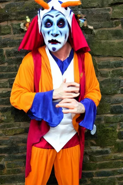 Image similar to scary jester halloween costume, best of halloweencostumes, man in a jester costume,