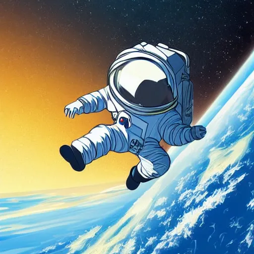 Image similar to Yan Wei illustration of an astronaut drifting in space staring at the earth