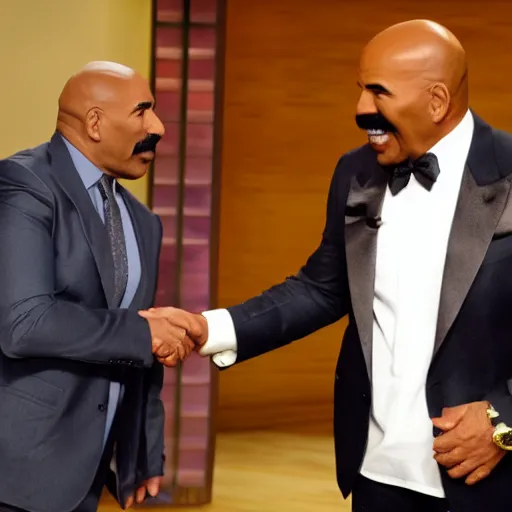 Image similar to biggest mustache steve harvey meeting midget steve harvey