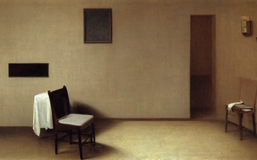 Image similar to a painting of a quiet room in spring, oil on canvas, by hammershoi