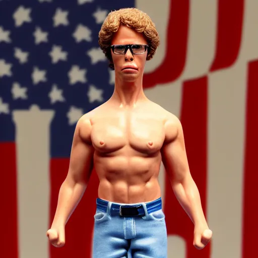 Prompt: napoleon dynamite with the body of arnold schwarzenegger, 8 k, ultra realistic, photorealistic, fine details