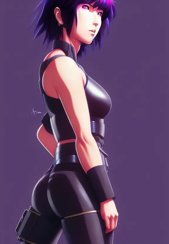 Image similar to a fullbody portrait of motoko kusanagi the major ghost in the shell : : stand alone complex, under repairs, maintenance : : by ilya kuvshinov, rossdraws, artgerm, sola digital arts, anti aliasing, raytracing : :