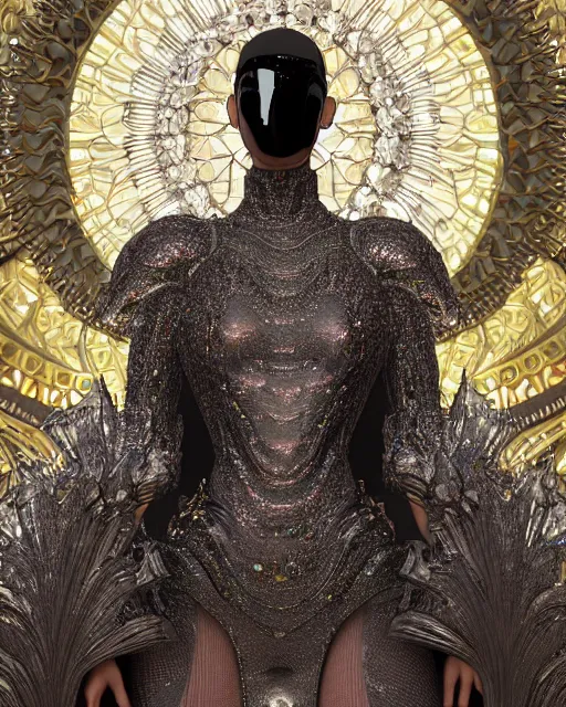 Image similar to a highly detailed metahuman 4 k close up render of a bella hadid as techno monument renaissance in iris van herpen dress schiaparelli in diamonds crystals swarovski and jewelry iridescent in style of alphonse mucha gustav klimt trending on artstation made in unreal engine 4