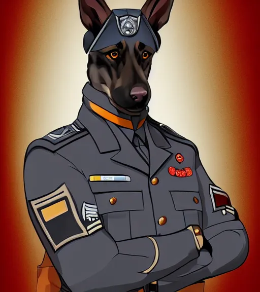 Image similar to furaffinity expressive stylized master furry artist digital line art painting portrait character study of the anthro male anthropomorphic german shepard fursona animal person officer wearing clothes military general uniform