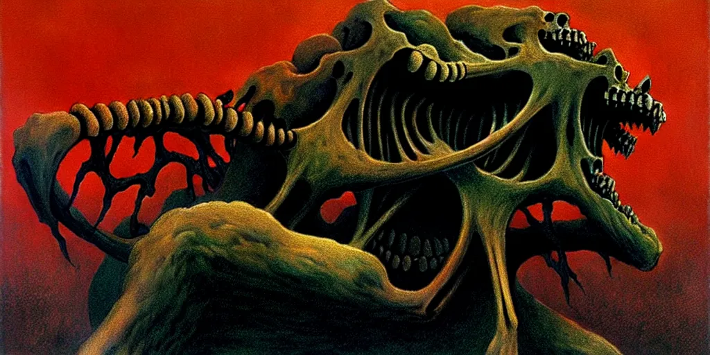 Prompt: close - up high definition, bone demon made of bone, in the style of zdzisław beksinski