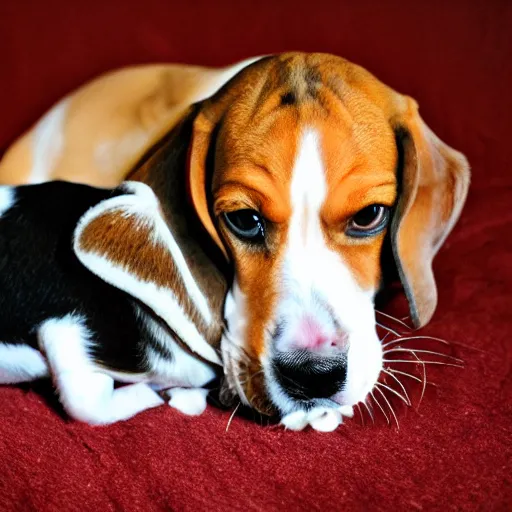 Image similar to beagle and my mom had a baby, movie still, photography, DSLR 35mm, low light photography, ultra fine detail