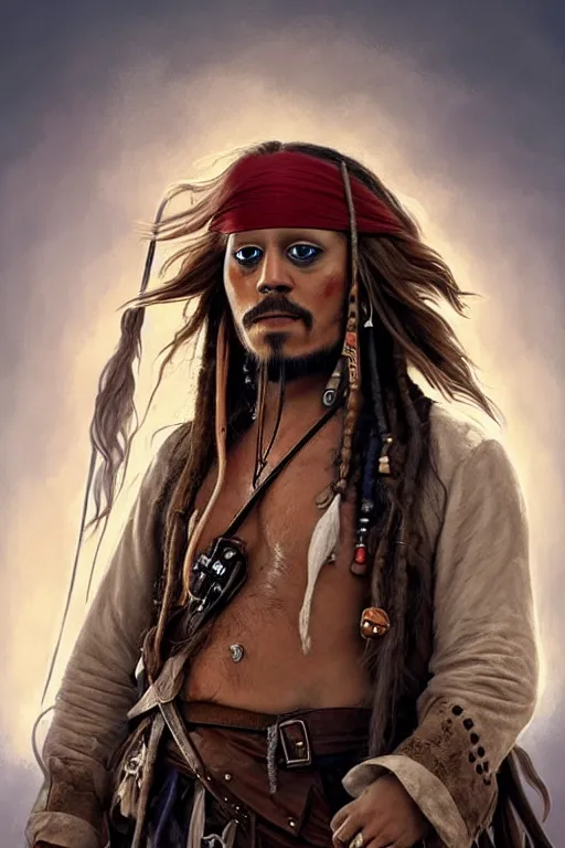 Image similar to Boris Johnson as Jack Sparrow, Boris Johnson hairstyle, realistic portrait, symmetrical, highly detailed, digital painting, artstation, concept art, smooth, sharp focus, illustration, cinematic lighting, art by artgerm and greg rutkowski and alphonse mucha