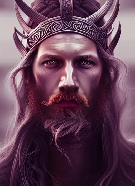 Prompt: overlord, psychedelic flowing hair, viking, portrait, highly detailed, deep focus, elegant, digital painting, smooth, sharp focus, illustration, ultra realistic, 8 k, art by wlop