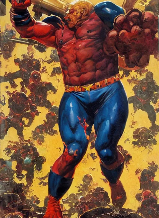 Prompt: full body and head portrait of marvel mutant juggernaut, dynamic action, painted by norman rockwell and phil hale and greg staples and tom lovell and frank schoonover and jack kirby