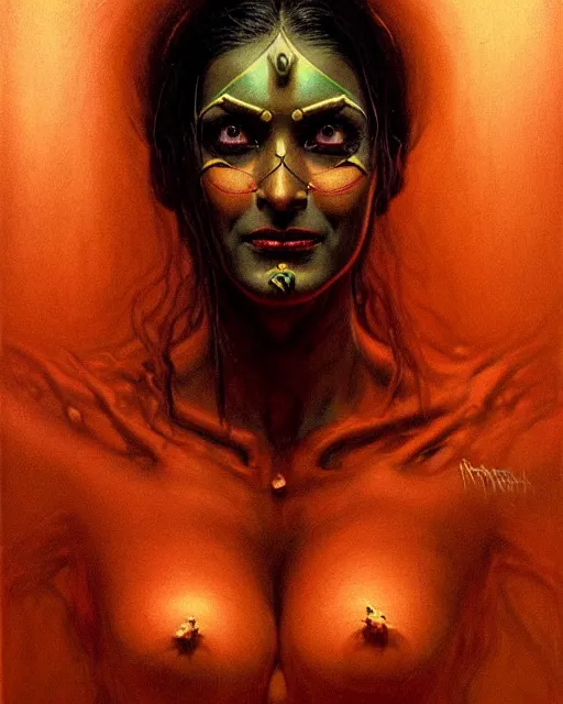 Image similar to symmetra from overwatch, character portrait, portrait, close up, concept art, intricate details, highly detailed, horror poster, horror, vintage horror art, realistic, terrifying, in the style of michael whelan, beksinski, and gustave dore