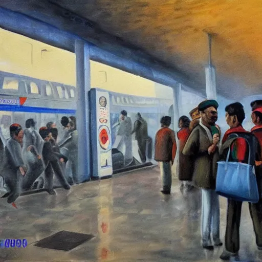 Prompt: political propaganda, socialist art, delhi metro, oil painting, global illumination