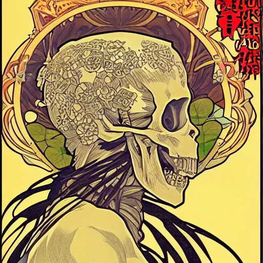 Prompt: anime manga skull portrait apes monkey skeleton illustration detailed style by Alphonse Mucha Moebius pop art nouveau