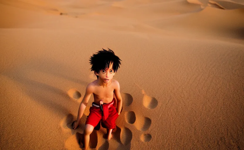 Image similar to a luffy in sand dunes, photography