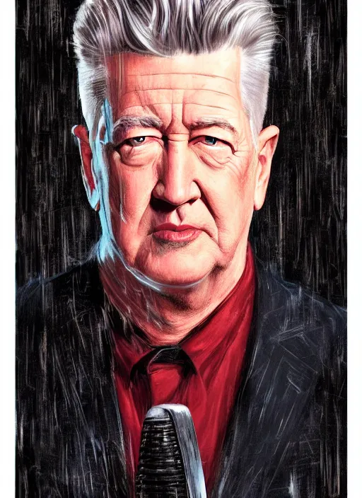 Prompt: portrait of david lynch in the marvel cinematic universe, official media, official poster artwork, highly detailed, centered, solid color background, digital painting, artstation, concept art, smooth, sharp focus, illustration, donato giancola, joseph christian leyendecker, les edwards, ed repka, wlop