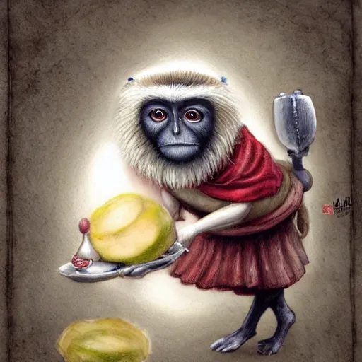 Image similar to a gibbon medieval chef, fantasy concept art by nicoletta ceccoli, mark ryden, lostfish, max fleischer