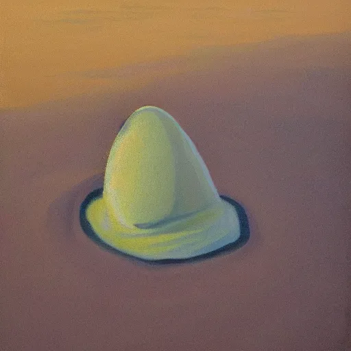 Prompt: a fauvist painting of a strange alien artifact poking out from the sand, late evening light