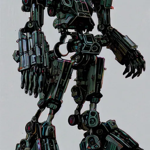 Image similar to humanoid skinny mech by mamoru nagano