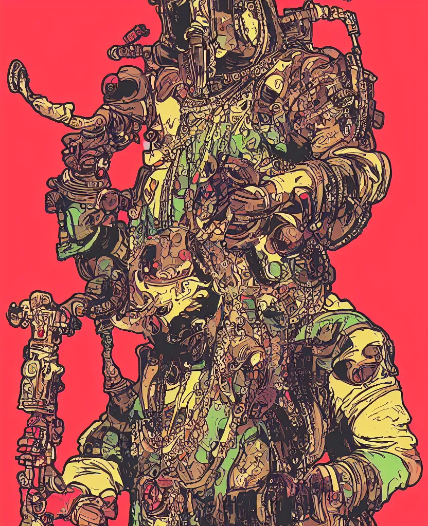 Image similar to ganesha, cyberpunk mercenary portrait illustration, pop art, splash painting, art by geof darrow, ashley wood, alphonse mucha, makoto shinkai