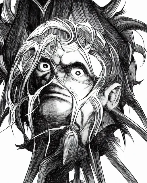 Prompt: An old man looking into a mirror, black and white, fantasy art, in the style of masami kurumada, illustration, epic, fantasy, intricate, hyper detailed, artstation, concept art, smooth, sharp focus, ray tracing