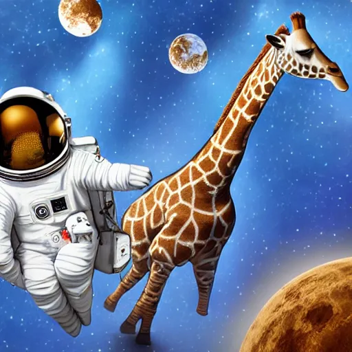 Image similar to astronaut giraffe entering spaceship, highly detailed, 8 k,